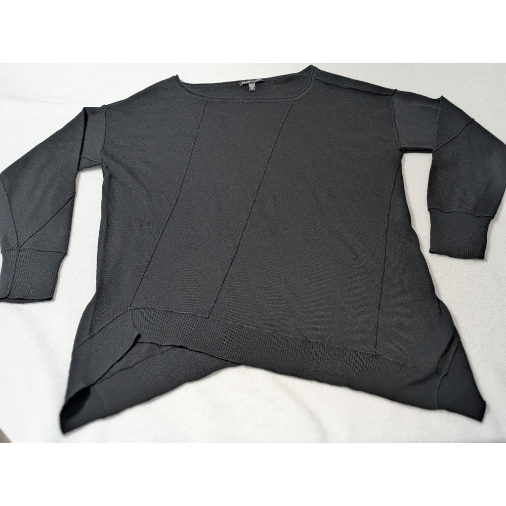 Eileen Fisher Asymmetrical‎ Sweater Merino Wool Lightweight Black Med Capsule